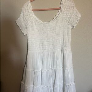 American Eagle Outfitters White off the shoulder Smocked Tiered Mini Dress